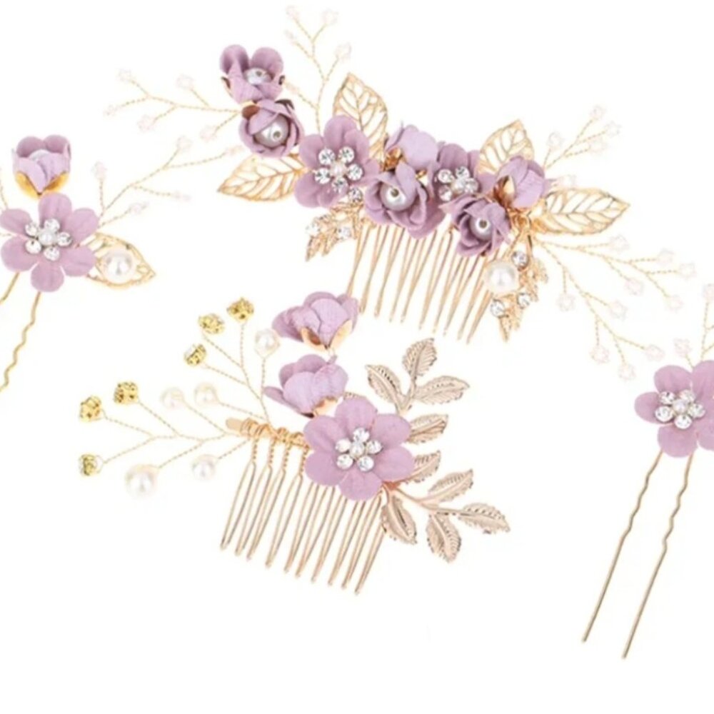 Purple hair comb floral accessories